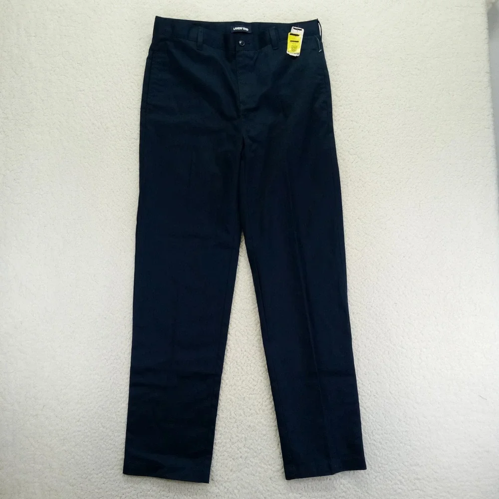 Lands End Boys Navy‎ Iron Knees Blend Chino Pants Size 20 524761 Flat Front New